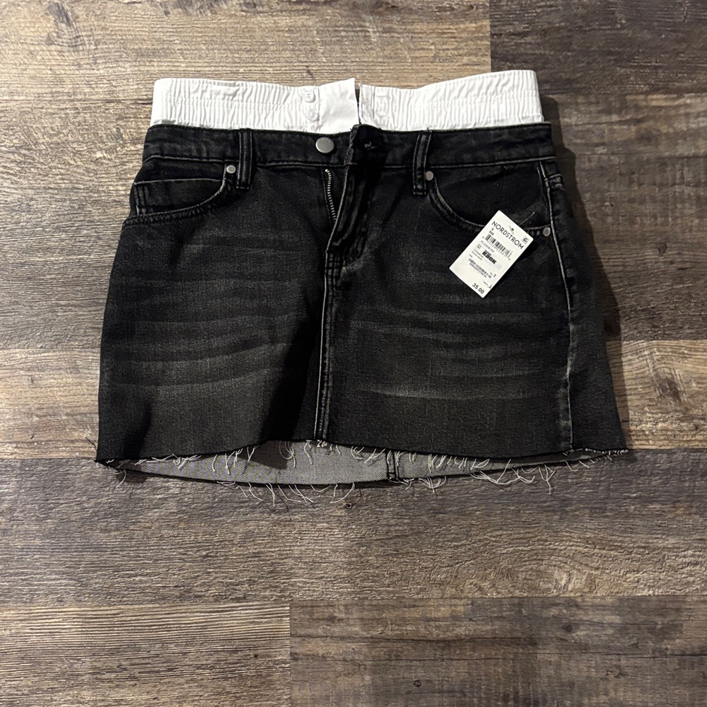 Nordstrom Black Denim Mini Skirt with White Elastic Waistband